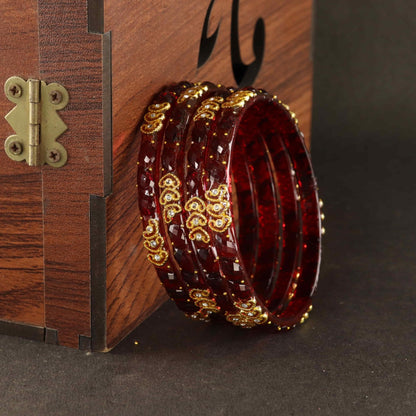 Maroon Traditional Party Wear Banglr Set - Set of 4 Bangles