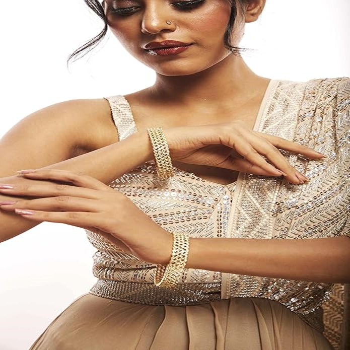 Zircon Net Gold Bangles – Elegant Designer Kada with Sparkling Stone Work & Golden Shine