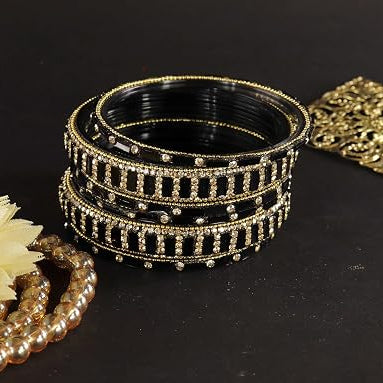Glass Bangles Kada Set  With Zircon Stone Work - Pack of 6