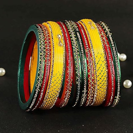 Peacock Palette: Designer  Kada Set (10-PC) with Multi-Color Enamel Work