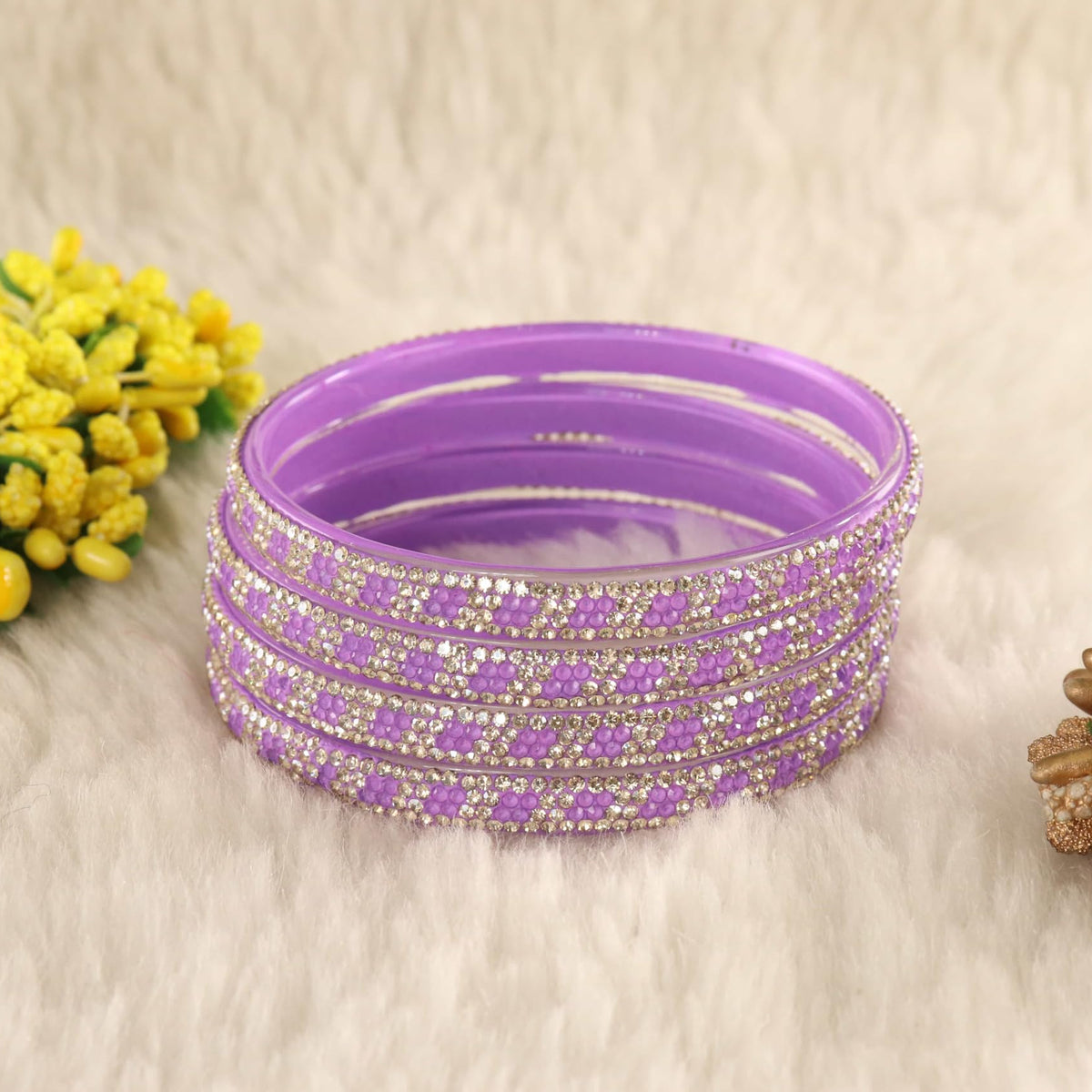 Purple Premium Stone Studded Kada Set - Set of 4