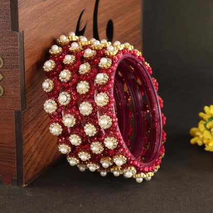 Strawberry Gold-Tone Kundan & Pearl Stone Work - Set of 4