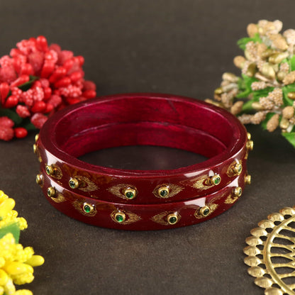 Maroon Premium Designer Kundan Kada Set - Set Of 2