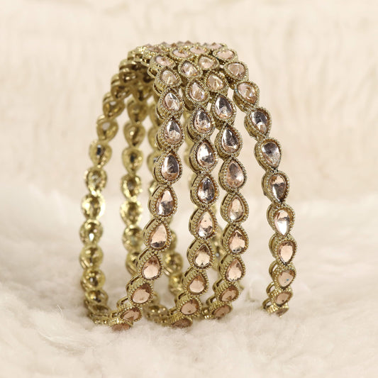 Traditional Kundan Work Metal Bangles Set For Women & Girls | Mirror Bangles For Women | Bangles For Wedding, Party, Festival, Function | Women's Fashion Jewellery- Set of 4