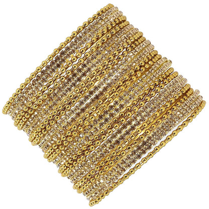 Stylish Golden Metal Bangles with Diamond-Cut Zircon –Pack of 24