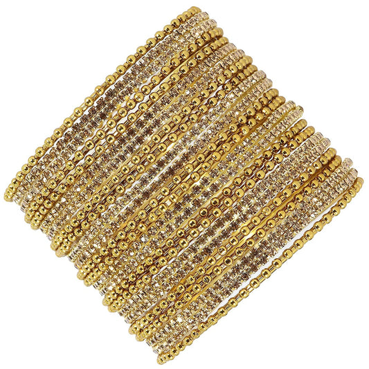 Stylish Golden Metal Bangles with Diamond-Cut Zircon –Pack of 24