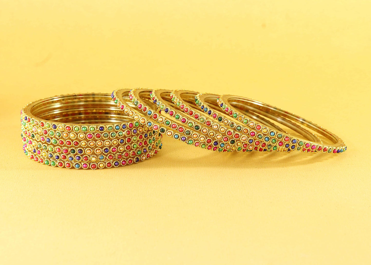 Royal Multicolor Glass Bangles with Golden Accents | Pack of 12