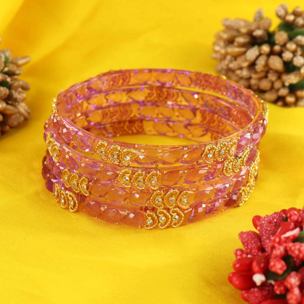 Lavender Traditional Party Wear Banglr Set - Set of 4 Bangles