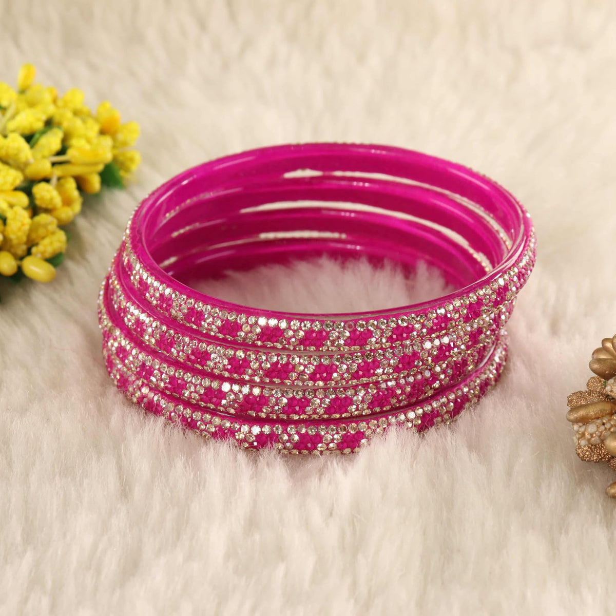 Magenta Premium Stone Studded Kada Set - Set of 4