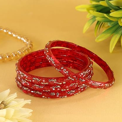 Gemstone Glass Bangles Crystal Kada Ethnic-Set Of 4
