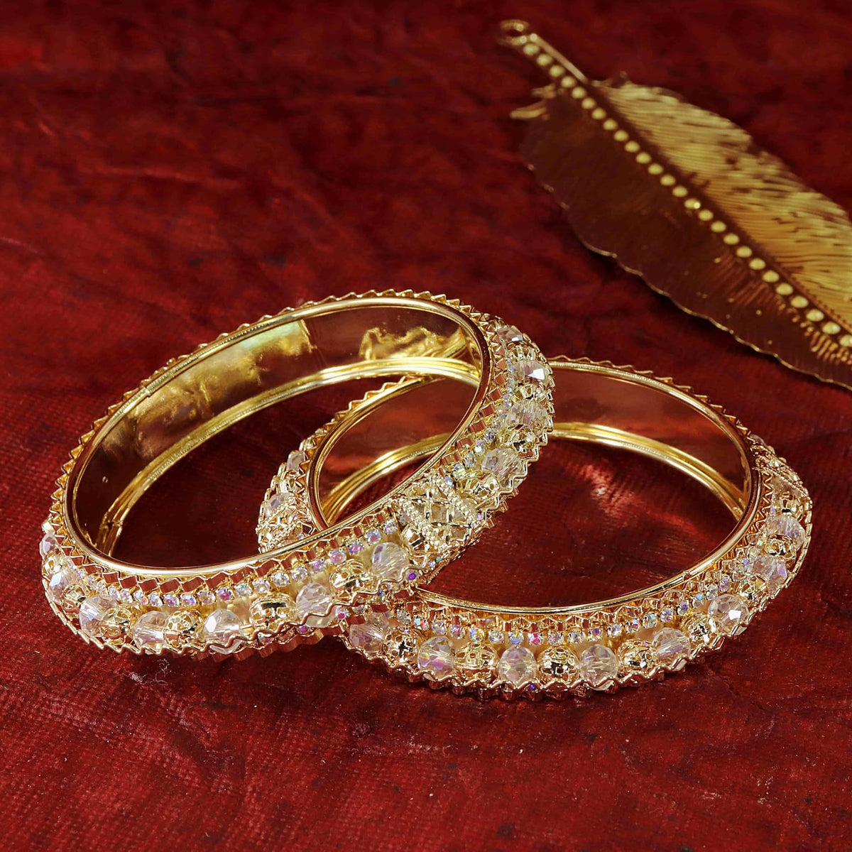 Gold Plated Designer Kada Bangles with Multicolor Stones-Set of 2