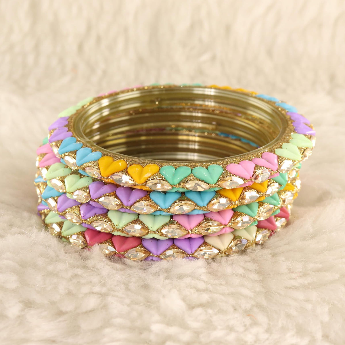Multi Sparkling stone detailing, and elegant golden Kada - Set Of 4