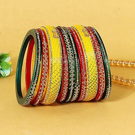 Peacock Palette: Designer  Kada Set (10-PC) with Multi-Color Enamel Work