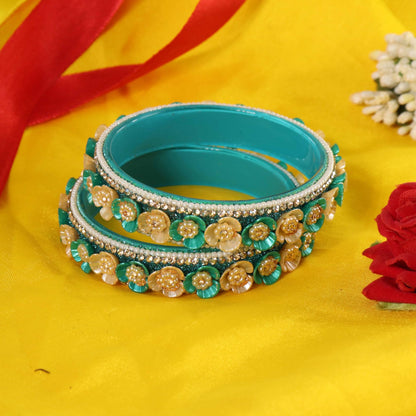 Redium Premium Floral Pearl Studded Kada Set - Set of 2