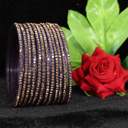 Blue Glass Zircon Studded Glossy Bangle Set for Women & Girls | Pack of 12