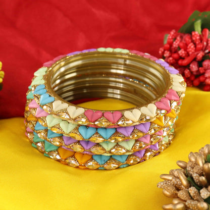 Multi Sparkling stone detailing, and elegant golden Kada - Set Of 4