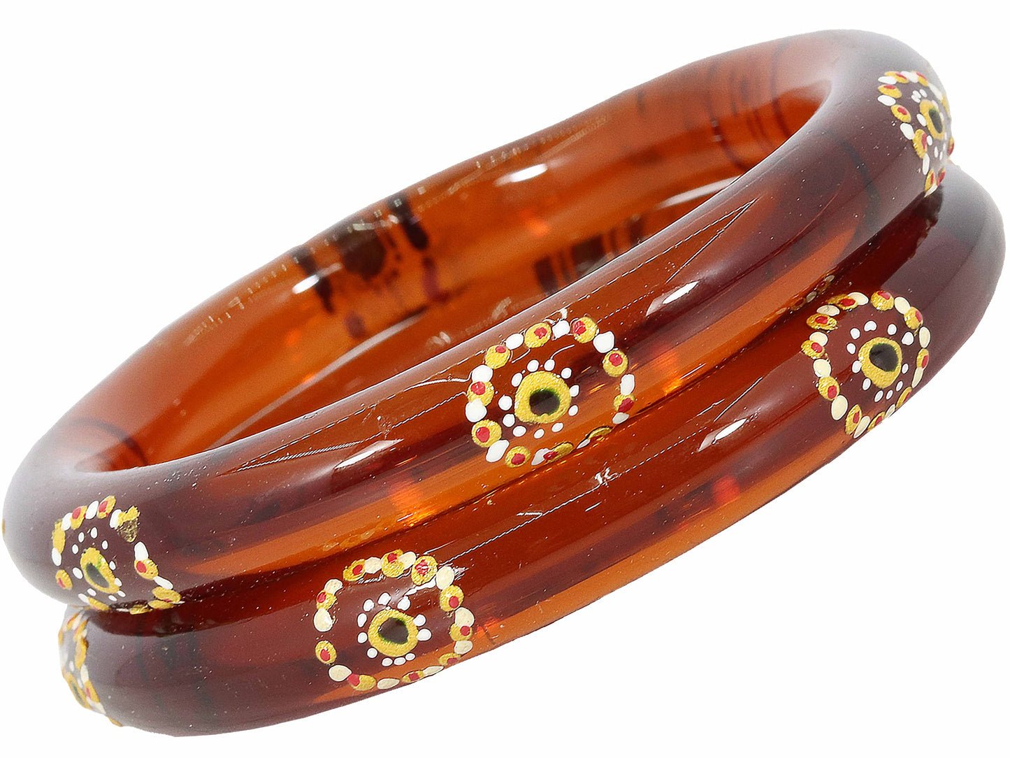 Belgium Kada Glass Bangles | Brown Color with Floral Design | Traditional Stylish Pack of 2