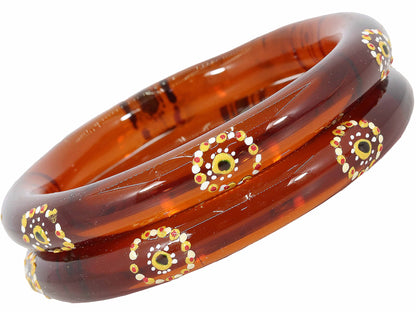 Belgium Kada Glass Bangles | Brown Color with Floral Design | Traditional Stylish Pack of 2