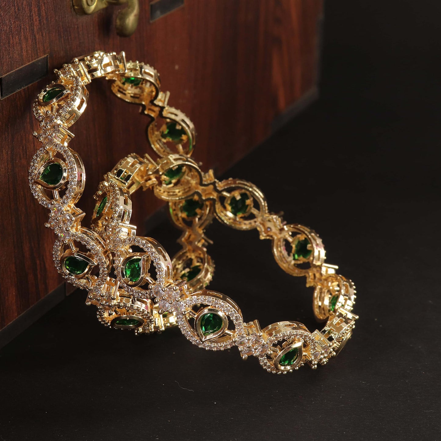 American Diamond Green Stone Bracelet Set of 2