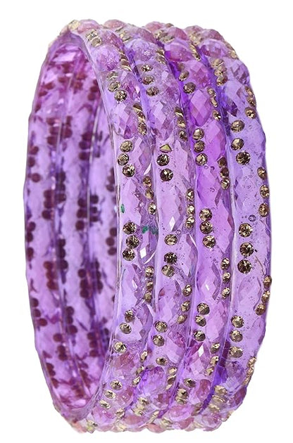 Gemstone Glass Bangles Crystal Kada Ethnic-Set Of 4