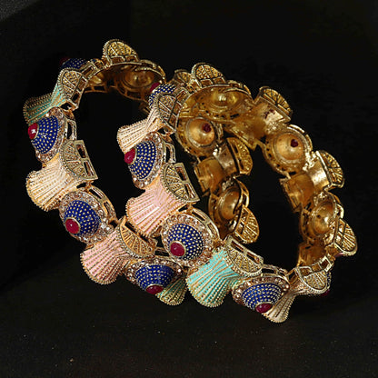 Rajwadi Kangan Set for Women & Girls | Traditional Kada with Zircon Stones & Multi-Color Enamel Work-Pack of 2