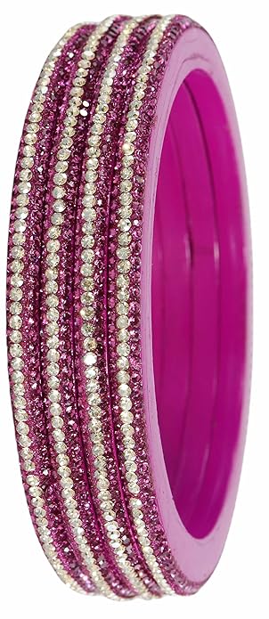 Pink Lac Bangles with Golden Zircon Diamond Stones – Pack of 4