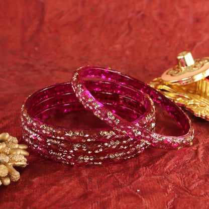 wine Glass Bangles Set with Crystal Stone Work - Set of 4