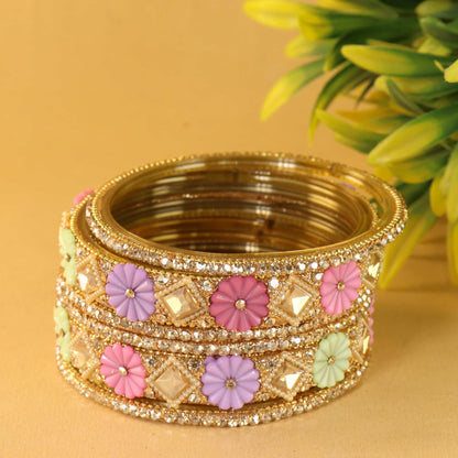 Multi Premium Designer Kundan Stone Floral Kada- Set of 6