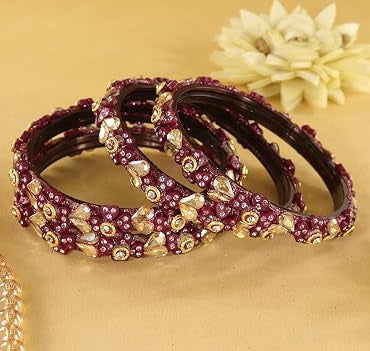 Glass Bangles Kada Set With Kundan & Zircon stones Work- Pack of 4