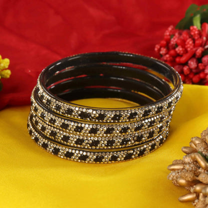 Black Premium Stone Studded Kada Set - Set of 4