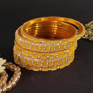 Glass Bangles Kada Set with Zircon Stone Work - Pack of 6
