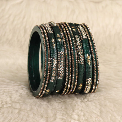 KaiGreen Stone Studded  Embellished Traditional Bangles - Set of 8