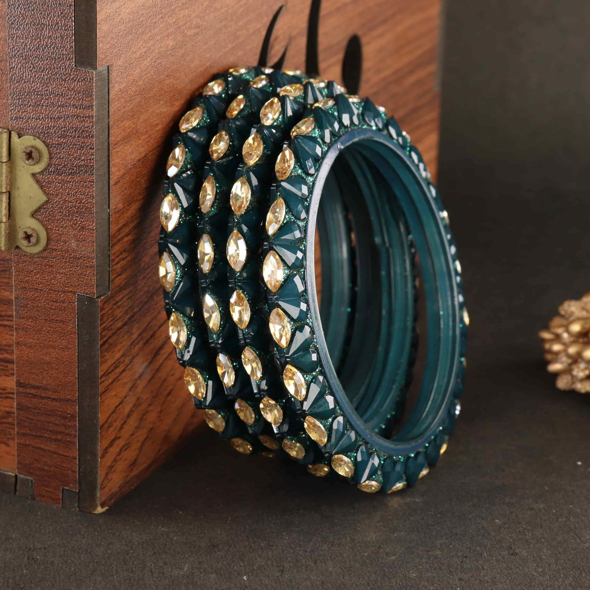 Morpankhi Sparkling stone detailing, and elegant golden Kada - Set Of 4