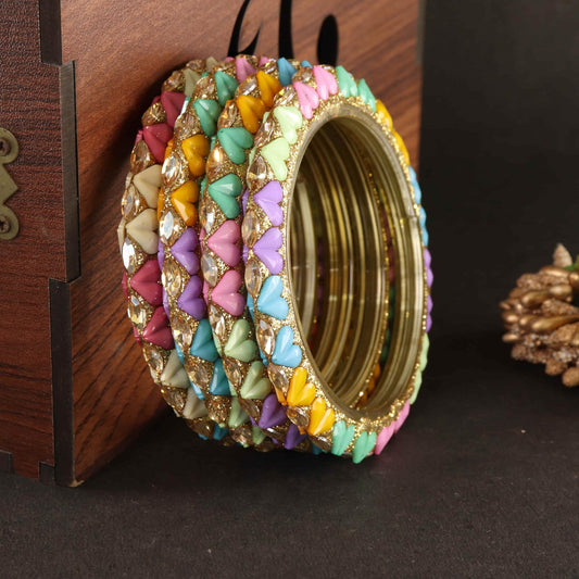 Multi Sparkling stone detailing, and elegant golden Kada - Set Of 4