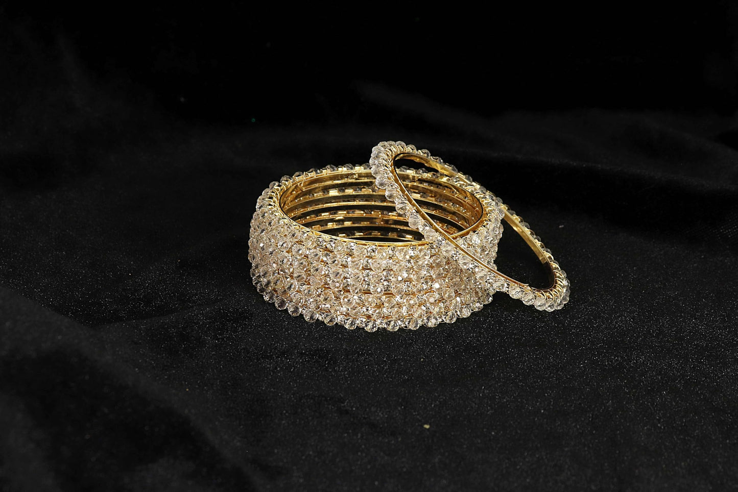 Alloy Metal with Zircon Gemstone & Pearls Studded Stylish Bangles Set For-Pack-8