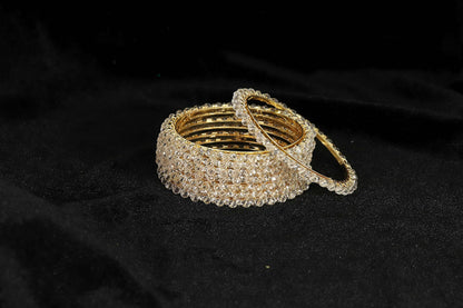 Alloy Metal with Zircon Gemstone & Pearls Studded Stylish Bangles Set For-Pack-8