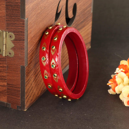 Red Premium Designer Kundan Kada Set - Set Of 2