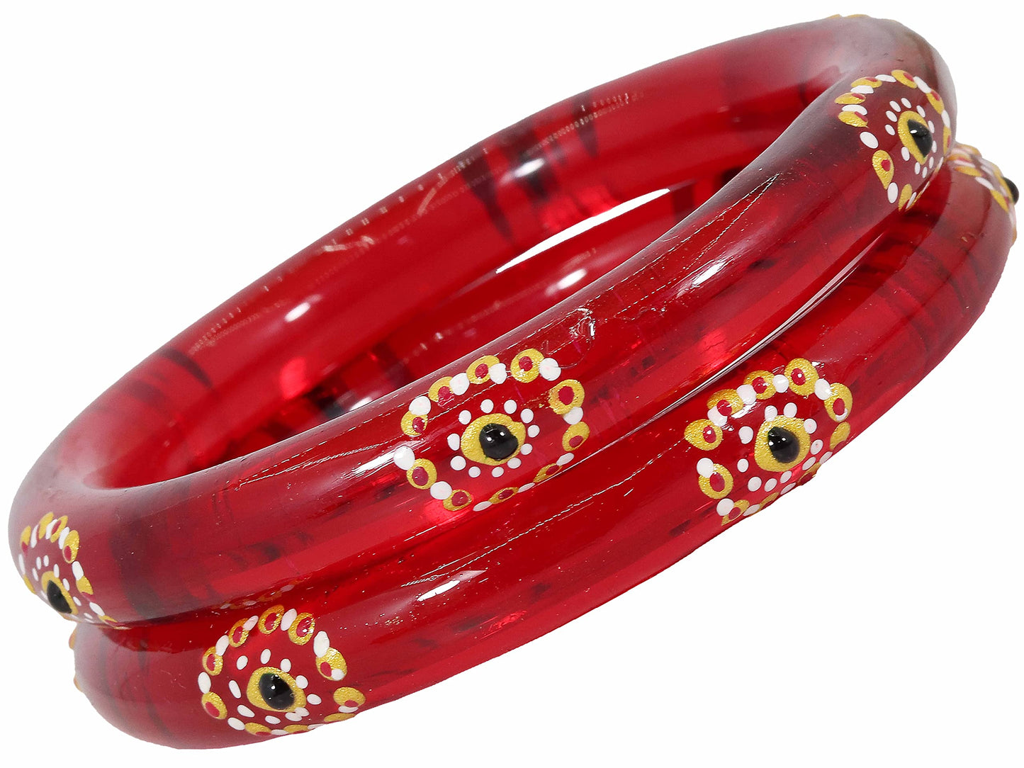 Belgium Kada Glass Bangles | Red Color with Floral Design | Traditional Pack of 2