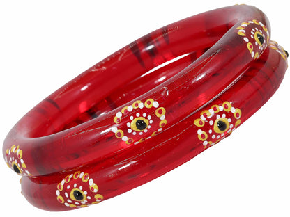 Belgium Kada Glass Bangles | Red Color with Floral Design | Traditional Pack of 2