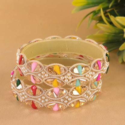 GoldMulti Designer Bangles with Multicolor Stones - Set of  2
