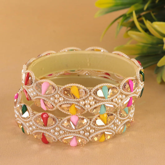 GoldMulti Designer Bangles with Multicolor Stones - Set of  2