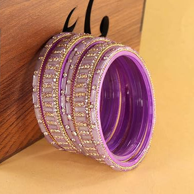 Glass Bangles Kada Set  With Zircon Stone Work - Pack of 6