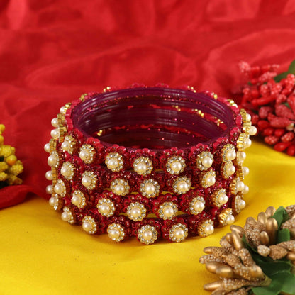 Strawberry Gold-Tone Kundan & Pearl Stone Work - Set of 4