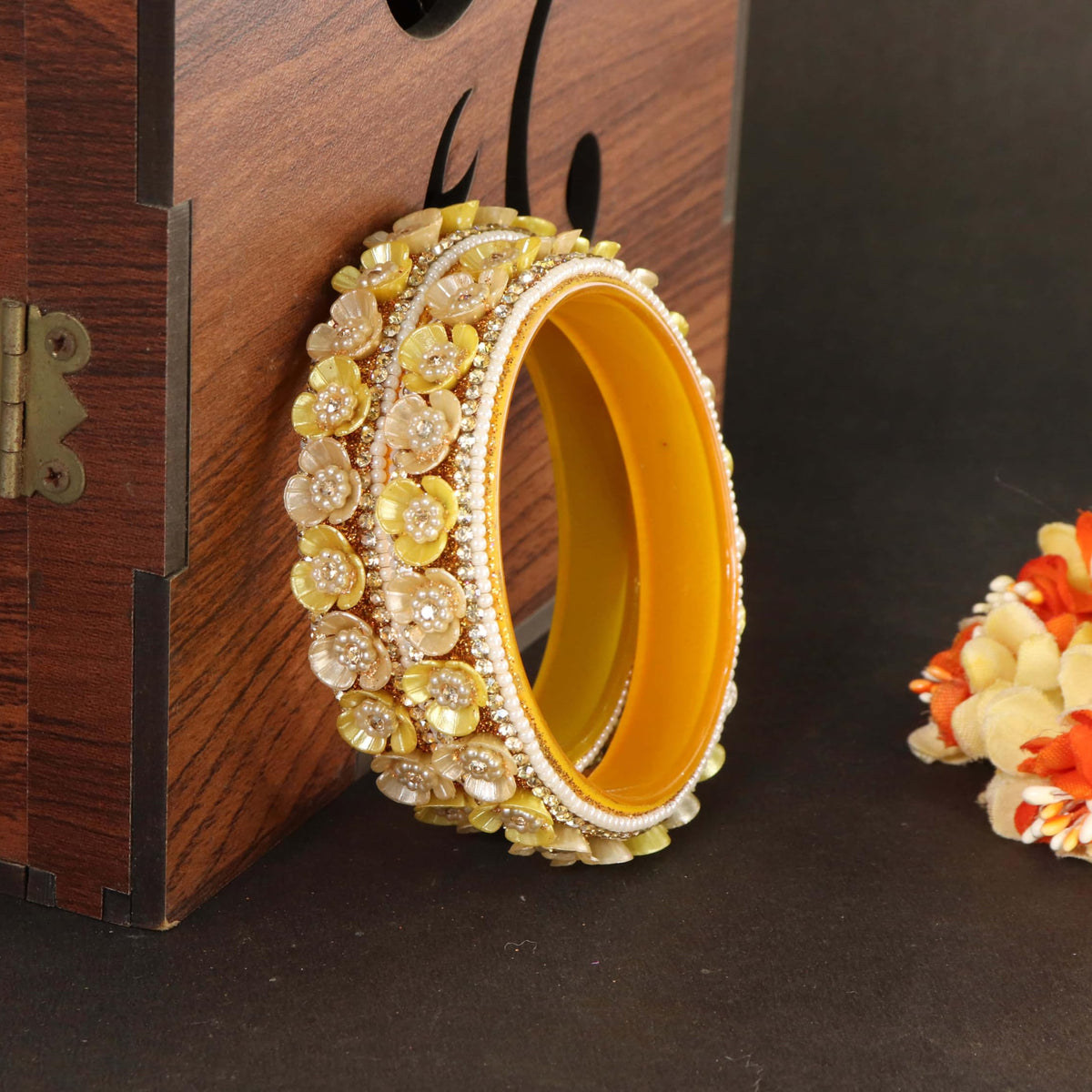 Haldi Premium Floral Pearl Studded Kada Set - Set of 2