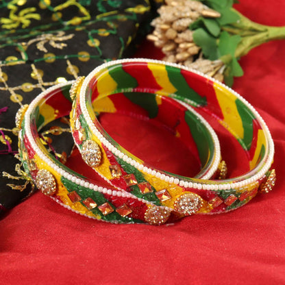 Multi Floral Embossed Pattern with Square Stone Kada- Set of 2