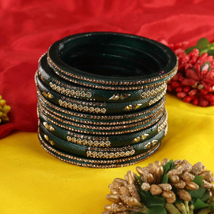 KaiGreen Stone Studded  Embellished Traditional Bangles - Set of 8