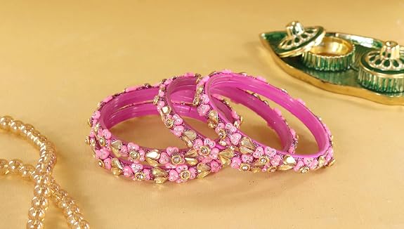 Glass Bangles Kada Set With Kundan & Zircon Stones Work - Pack of 4