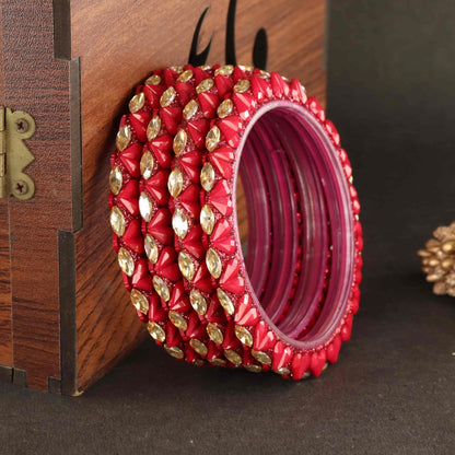 Magenta Sparkling stone detailing, and elegant golden Kada - Set Of 4