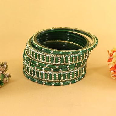 Glass Bangles Kada Set  With Zircon Stone Work - Pack of 6