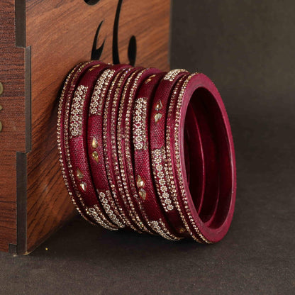 Maroon Stone Studded  Embellished Traditional Bangles - Set of 8
